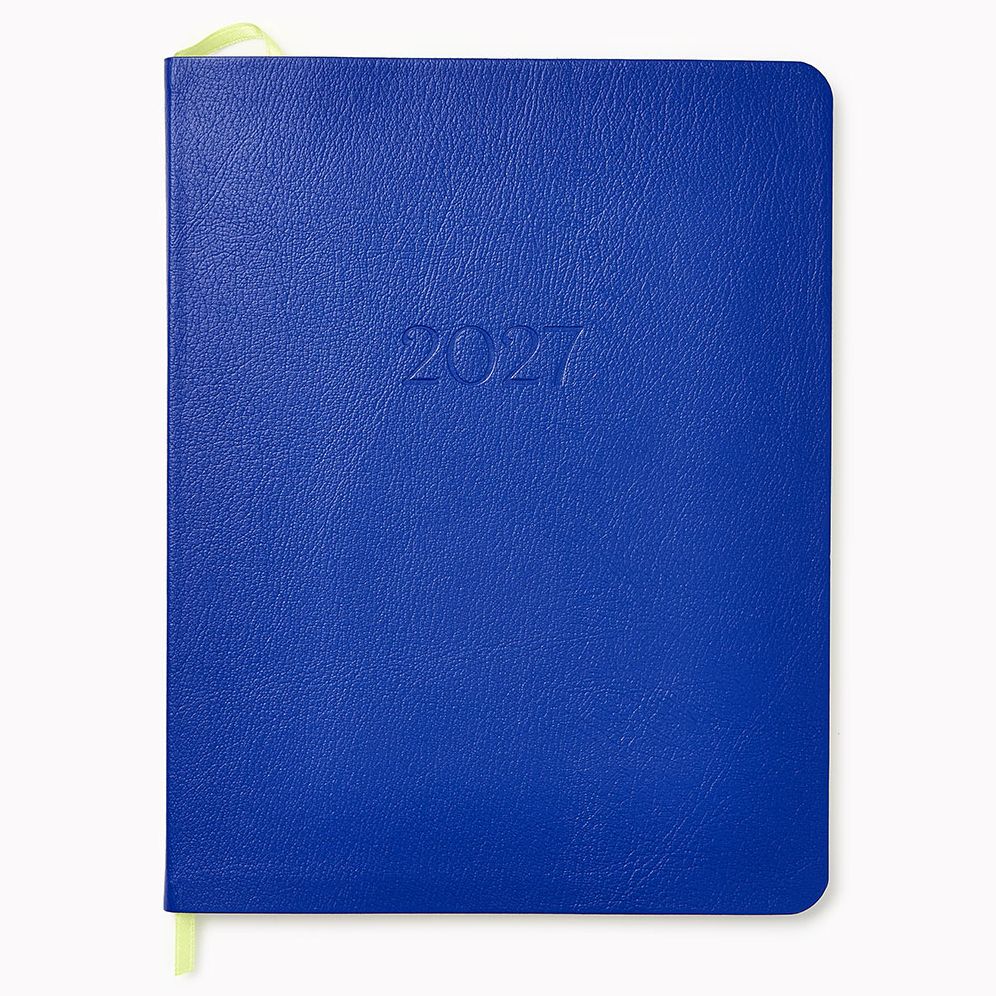 2026-2027 Leather 18-Month Monthly Desk Planner - Cobalt Blue