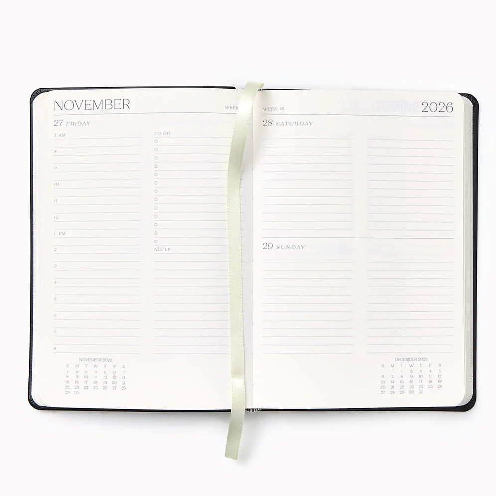 2026-2027 Paper Source Black Leather 12-Month Daily Planner - Image 2