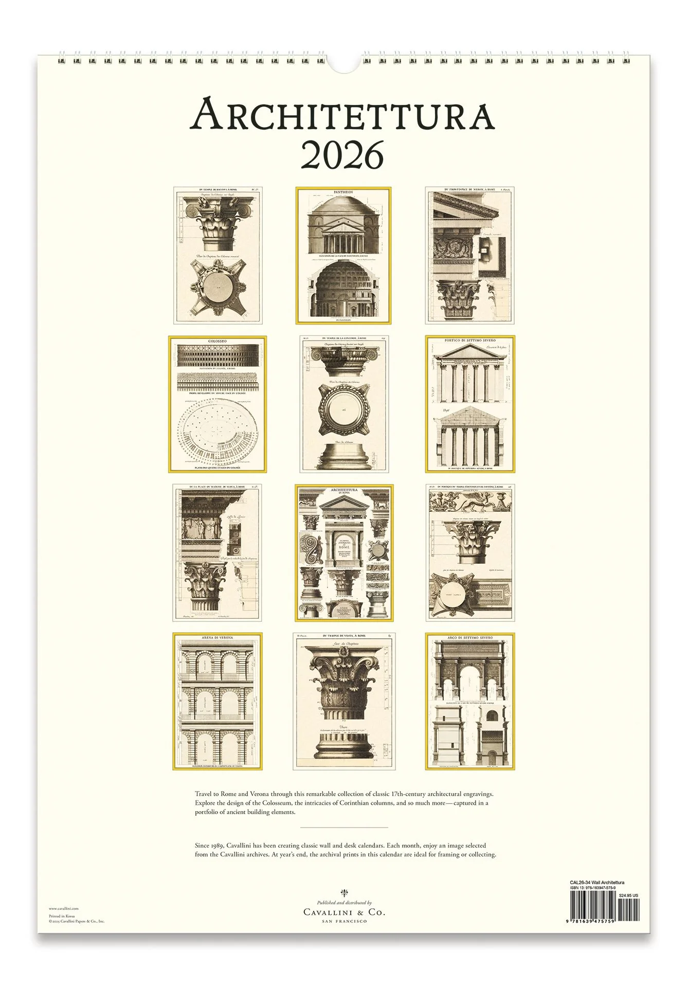 2026 Cavallini Architecttura Wall Calendar - Image 3