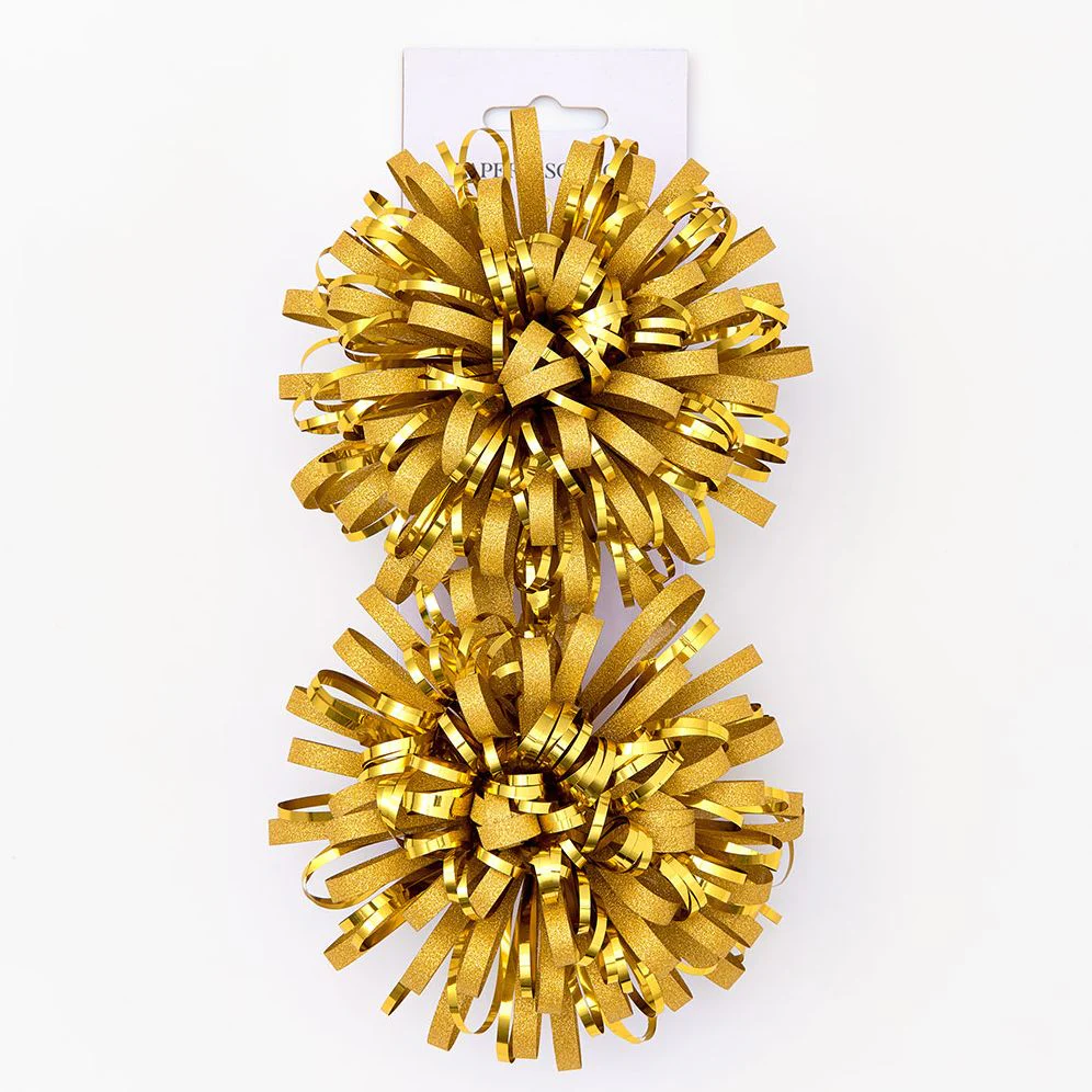 4.5" Gold Pom Pom Bow S/2