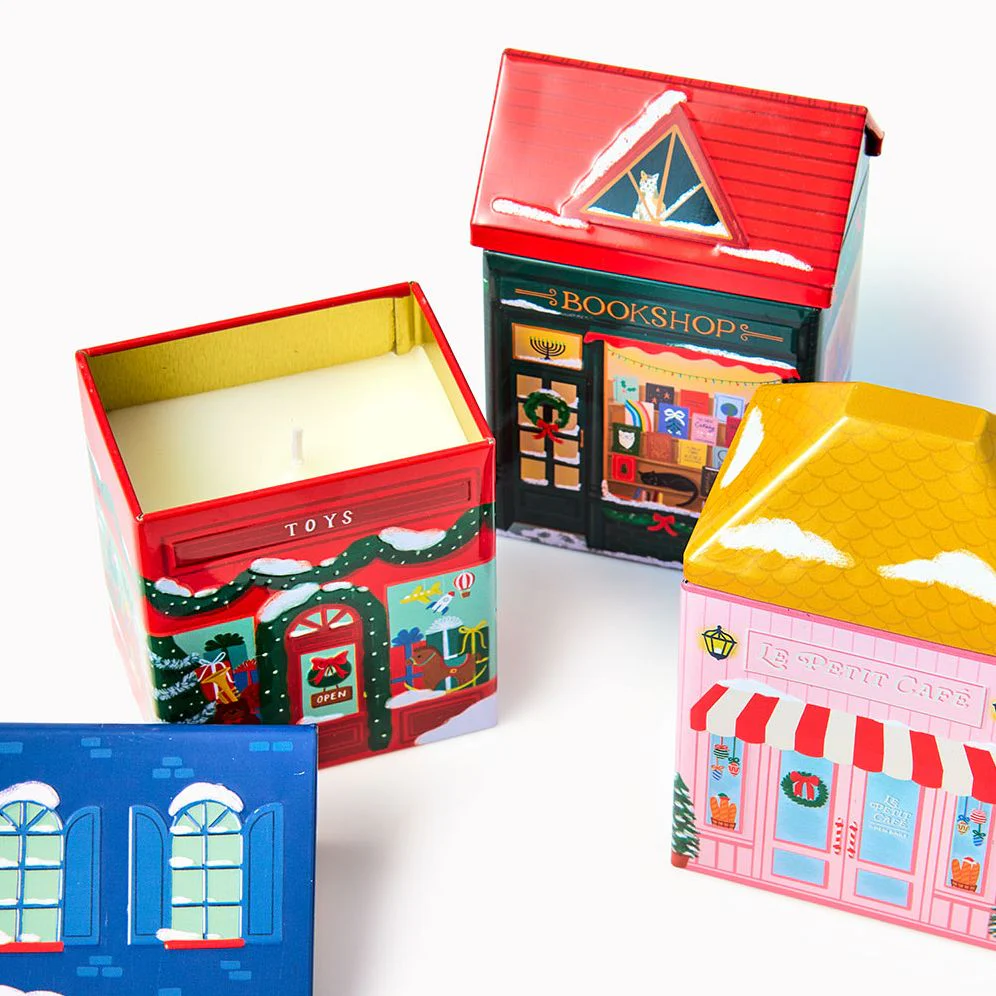 B&N Exclusive Holiday Village Tin Candles - Set of 3 - Image 2