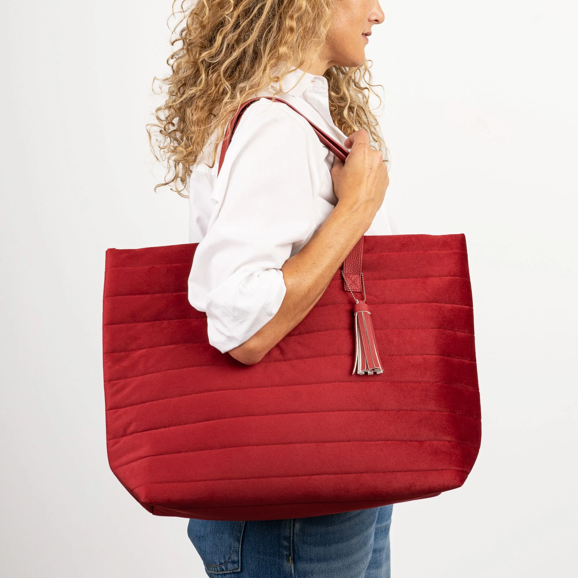 B&N Exclusive Red Quilted Velvet Tote - Image 2