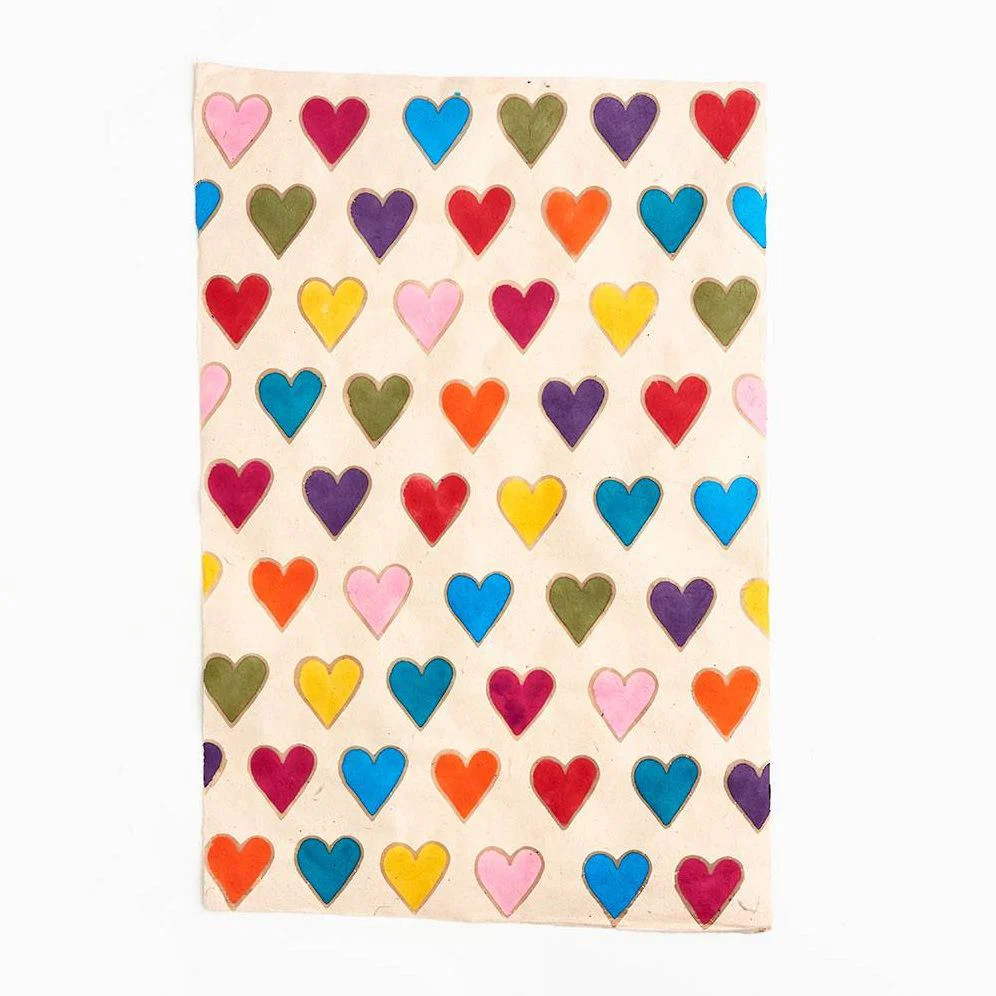 Batik Colorful Hearts on White Handmade Paper - Image 2