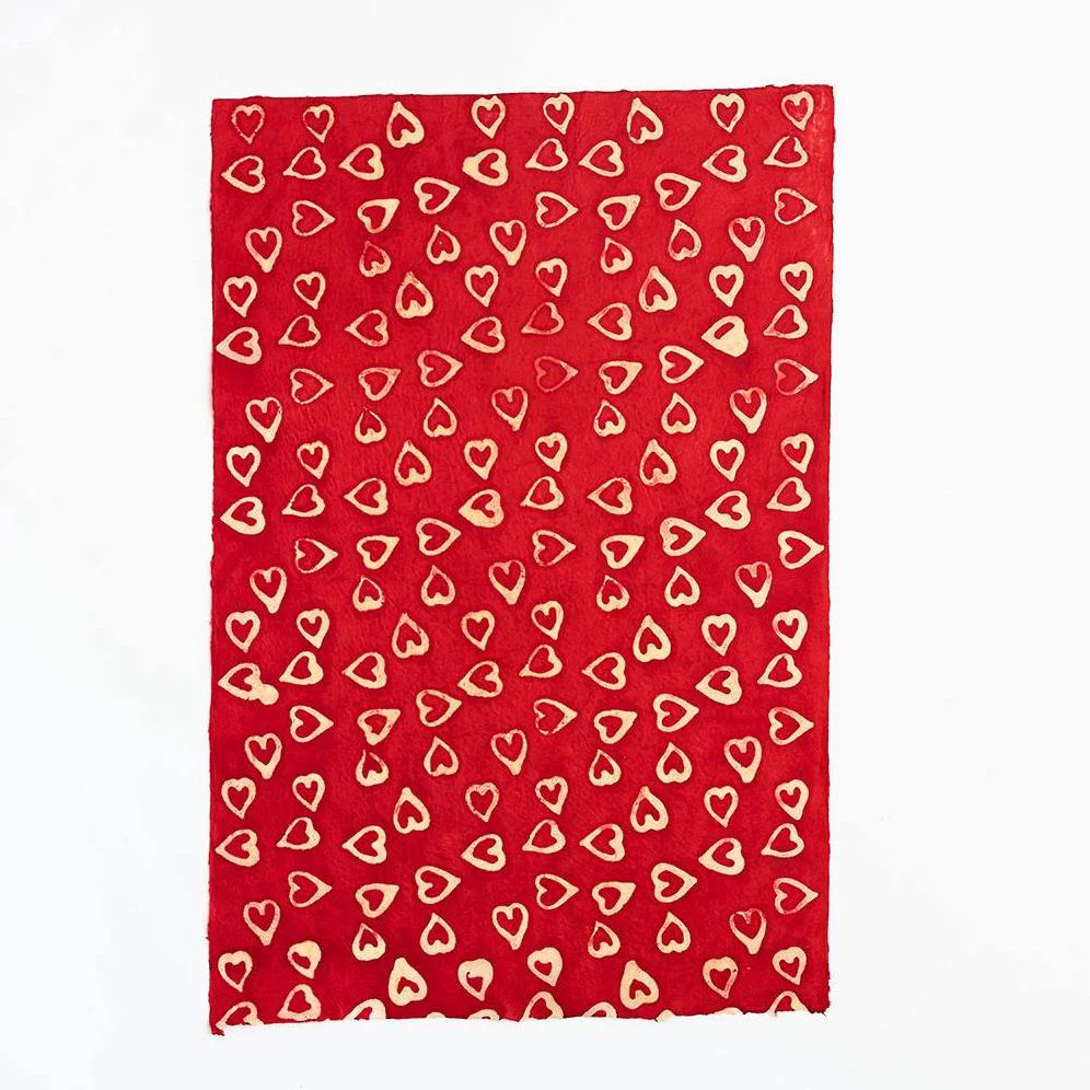 Batik Hearts on Red Handmade Paper - Image 2