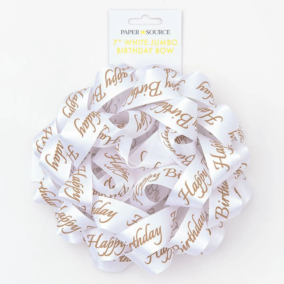 Bday White 7" Jumbo Satin Bow