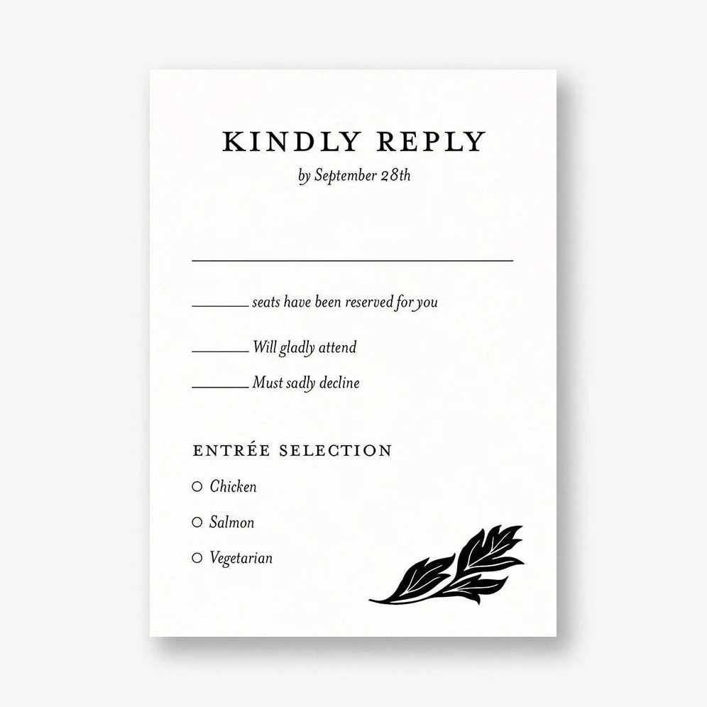 Black and White Floral Response Card