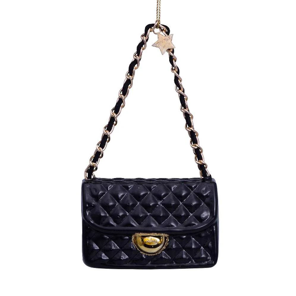 Black Fashion Bag Glass Ornament