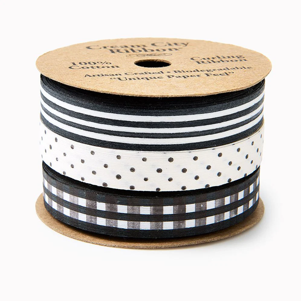 Black & White Curling Ribbon Set 1/2" S/3