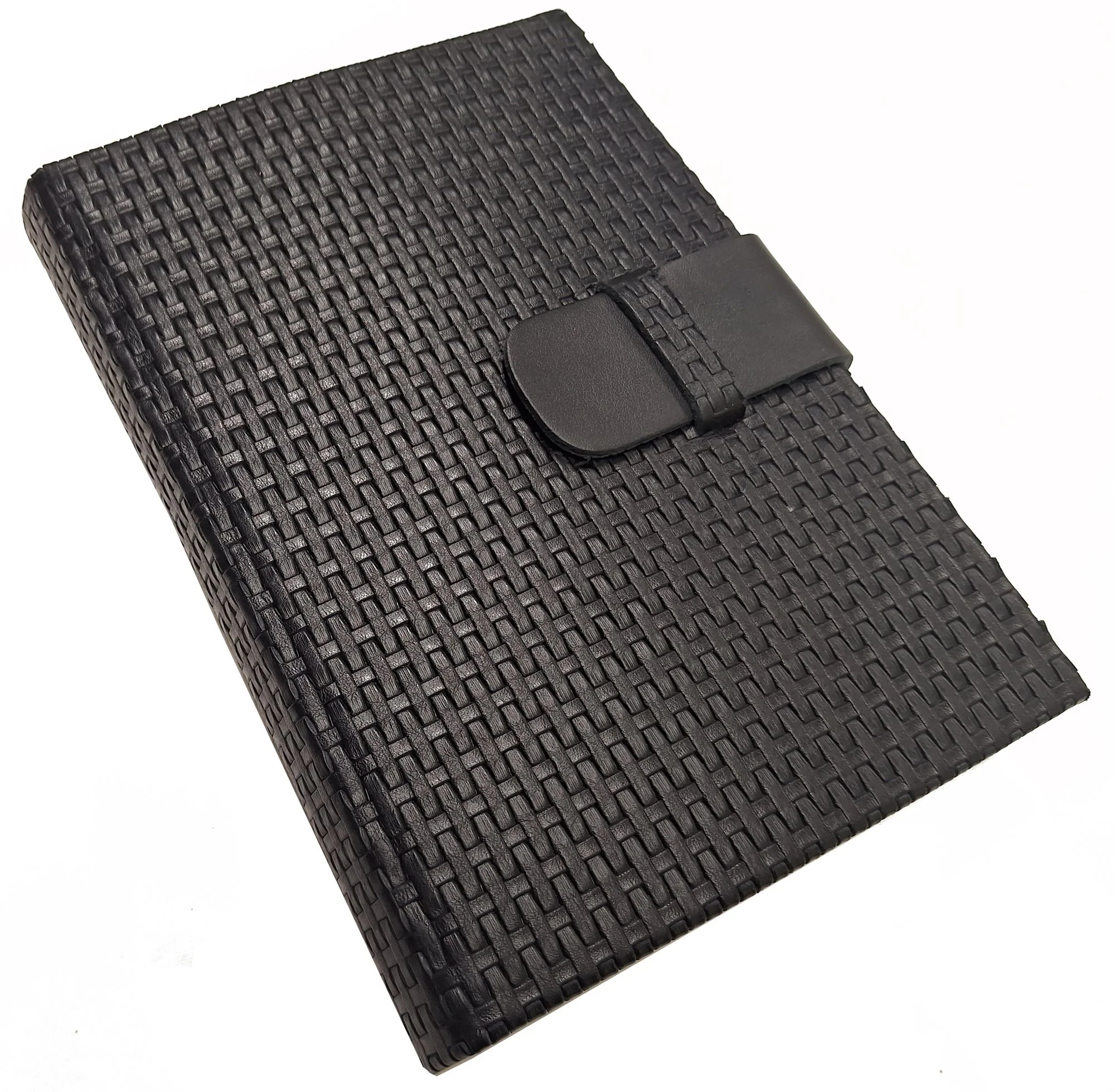 Black Woven Leather Snap Closure Journal