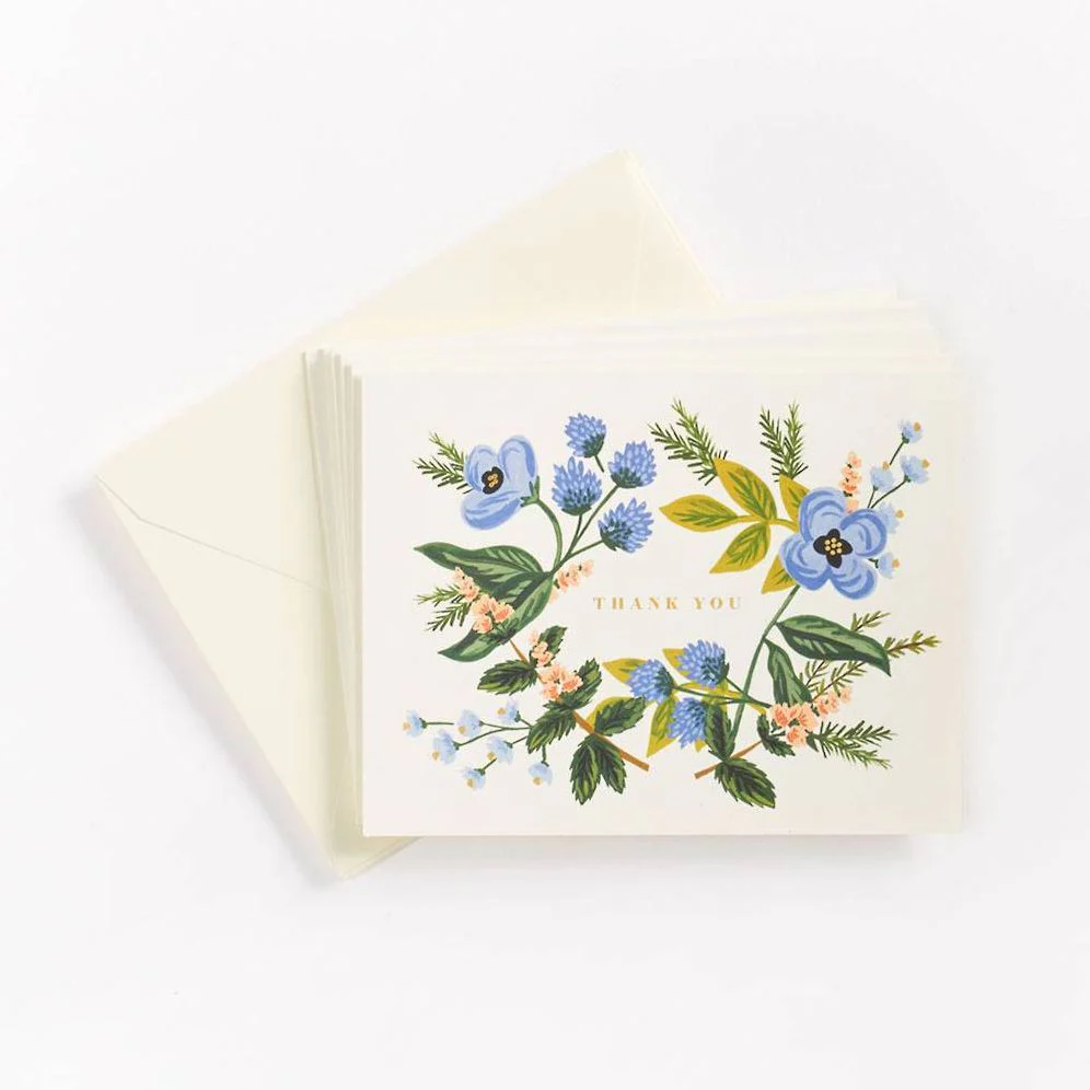 Blue Floral Bouquet Thank You Card Set