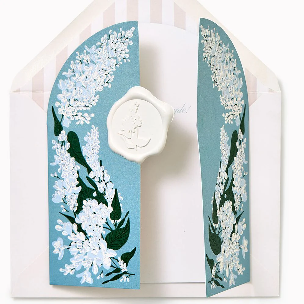 Blue Floral Gateway Embellished Wedding Card - Image 3