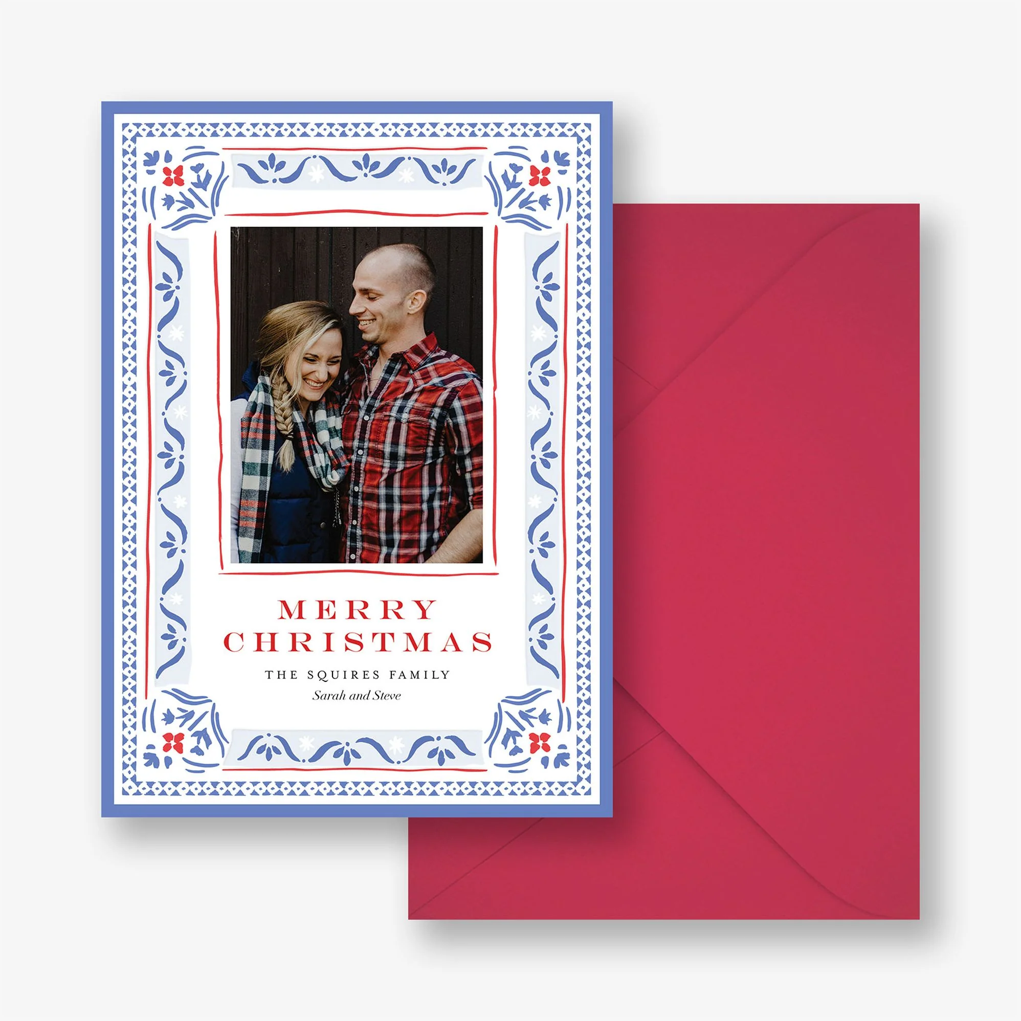 Blue Pattern Frame Holiday Photo Card - Image 3