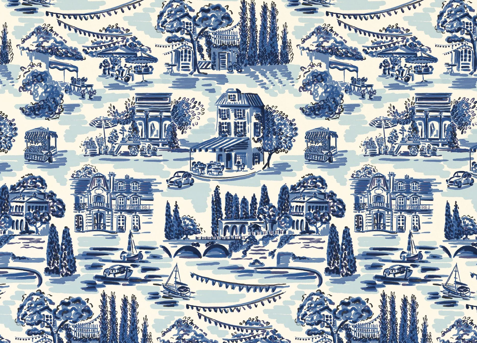 Blue Provençal Toile Stationery - Image 2