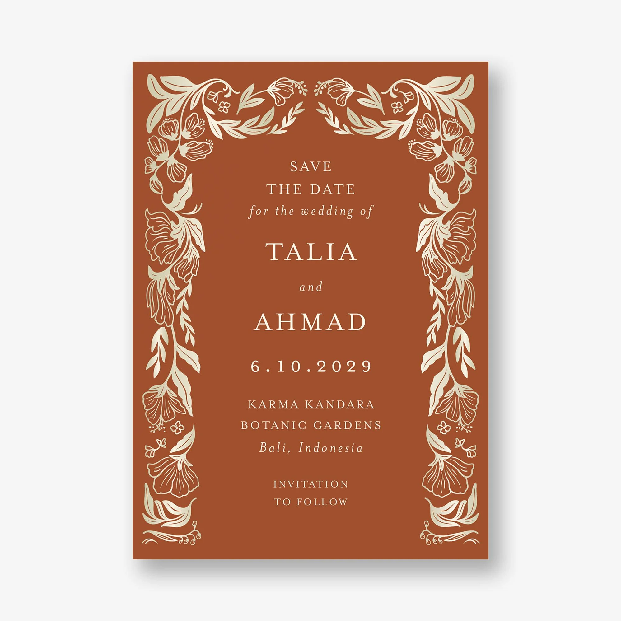 Bold Botanical Arch Foil Save the Date - Image 5