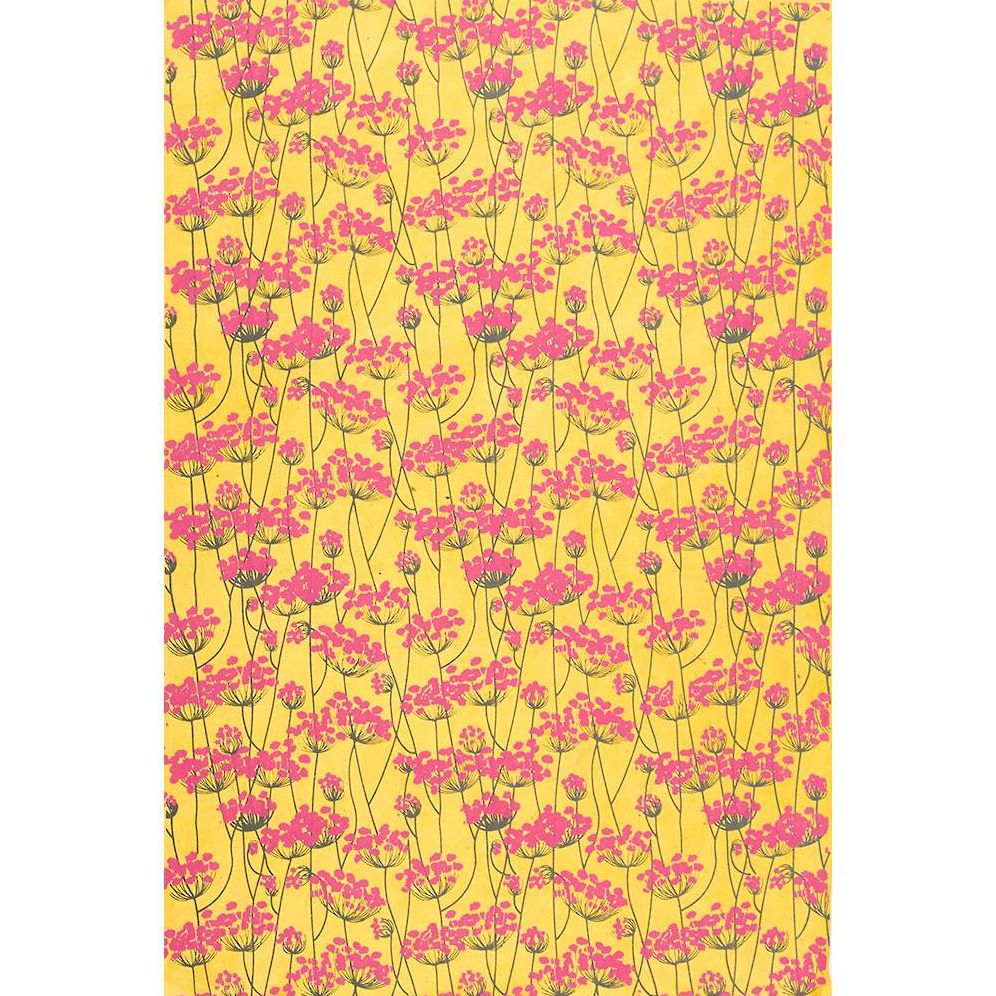 Bright Pink Floral on Yellow Handmade Paper - Image 2