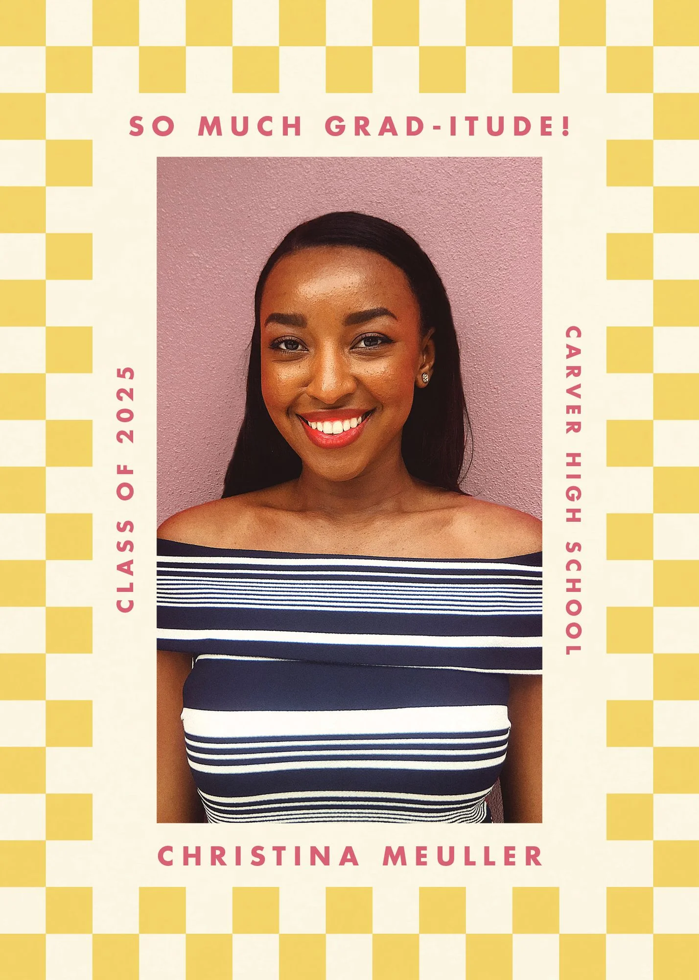 Checkered Frame Photo Graduation Announcement - Image 2