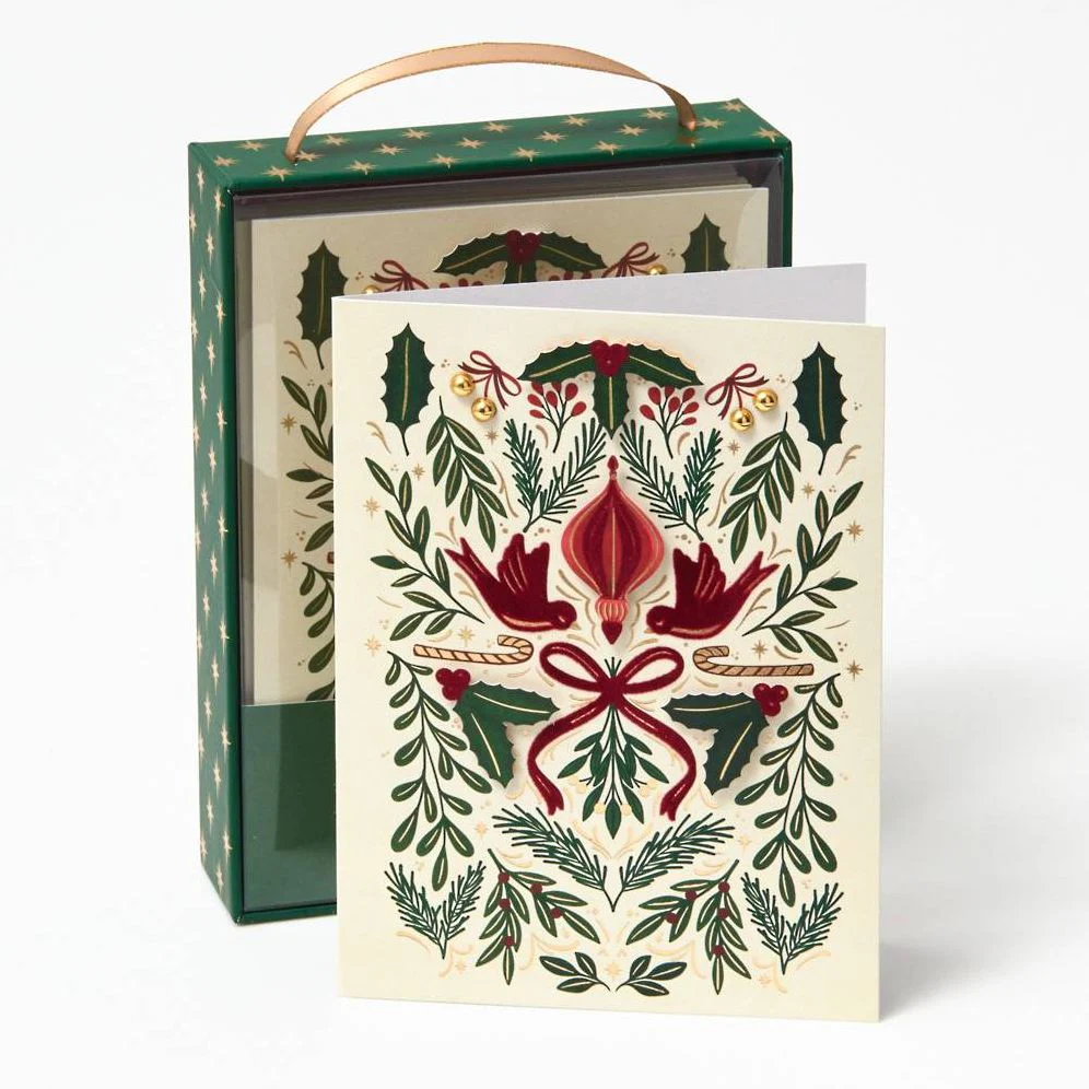 Christmas Elegant Greenery Birds Stationery Set