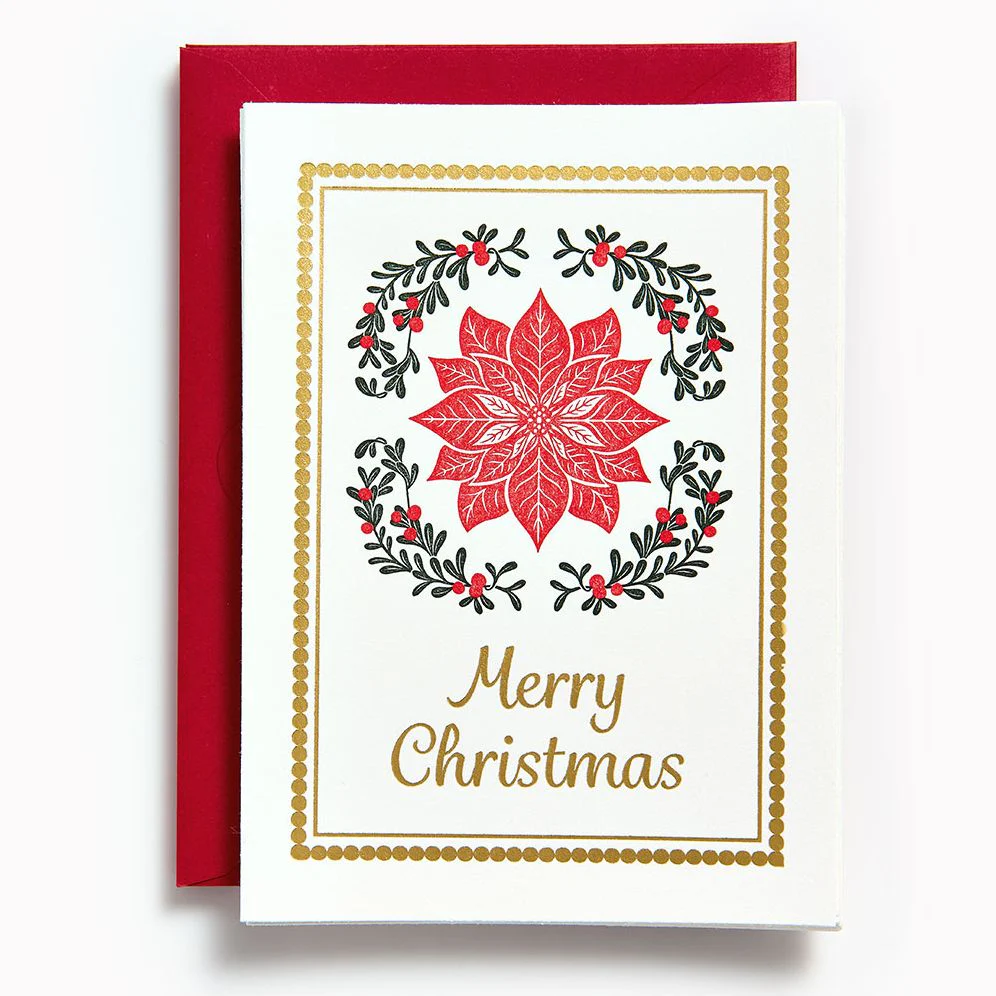 Christmas Poinsettia Letterpress Stationery Set