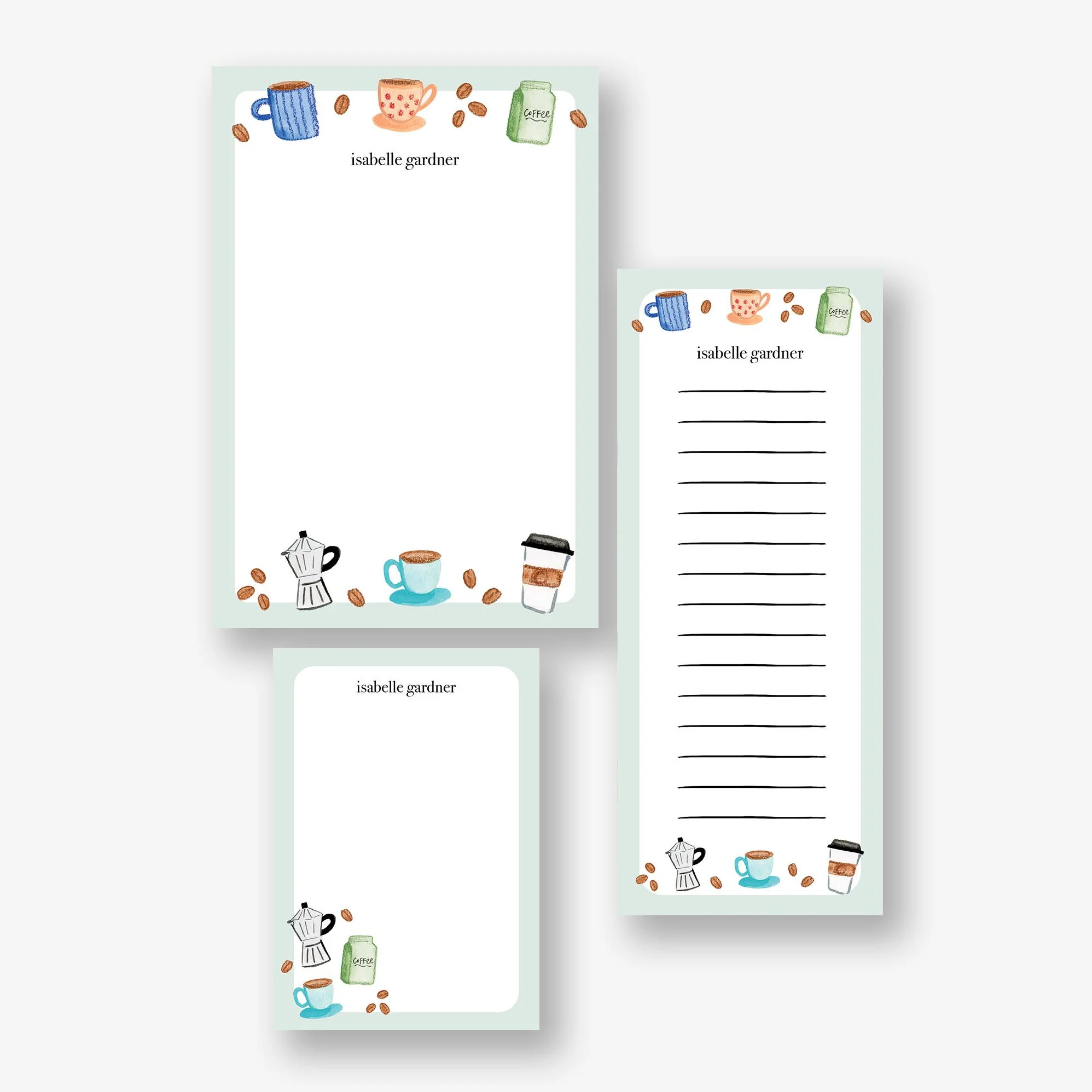 Coffee Doodles Personalized Mixed Notepad Set