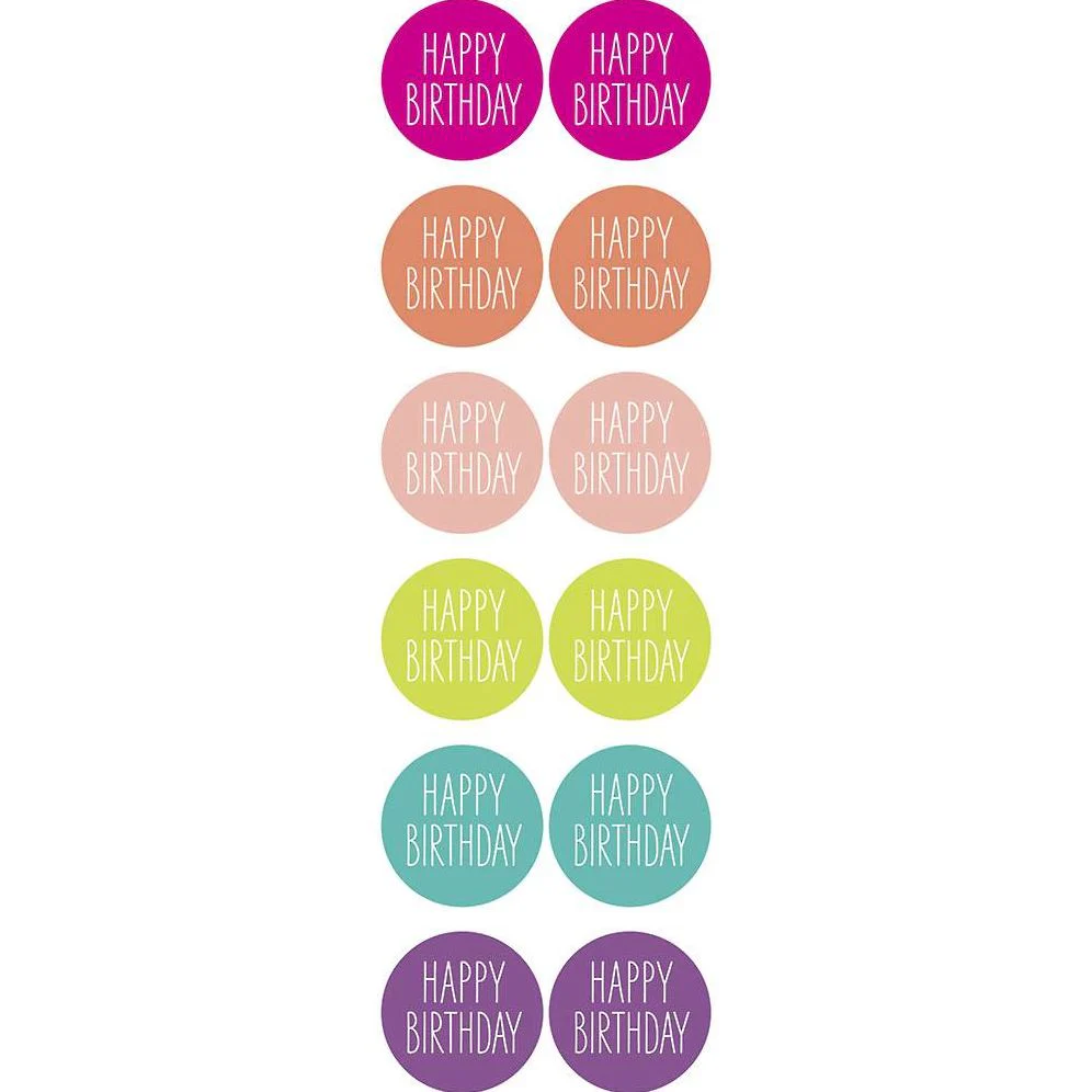 Colorful with White Happy Birthday Circle Stickers
