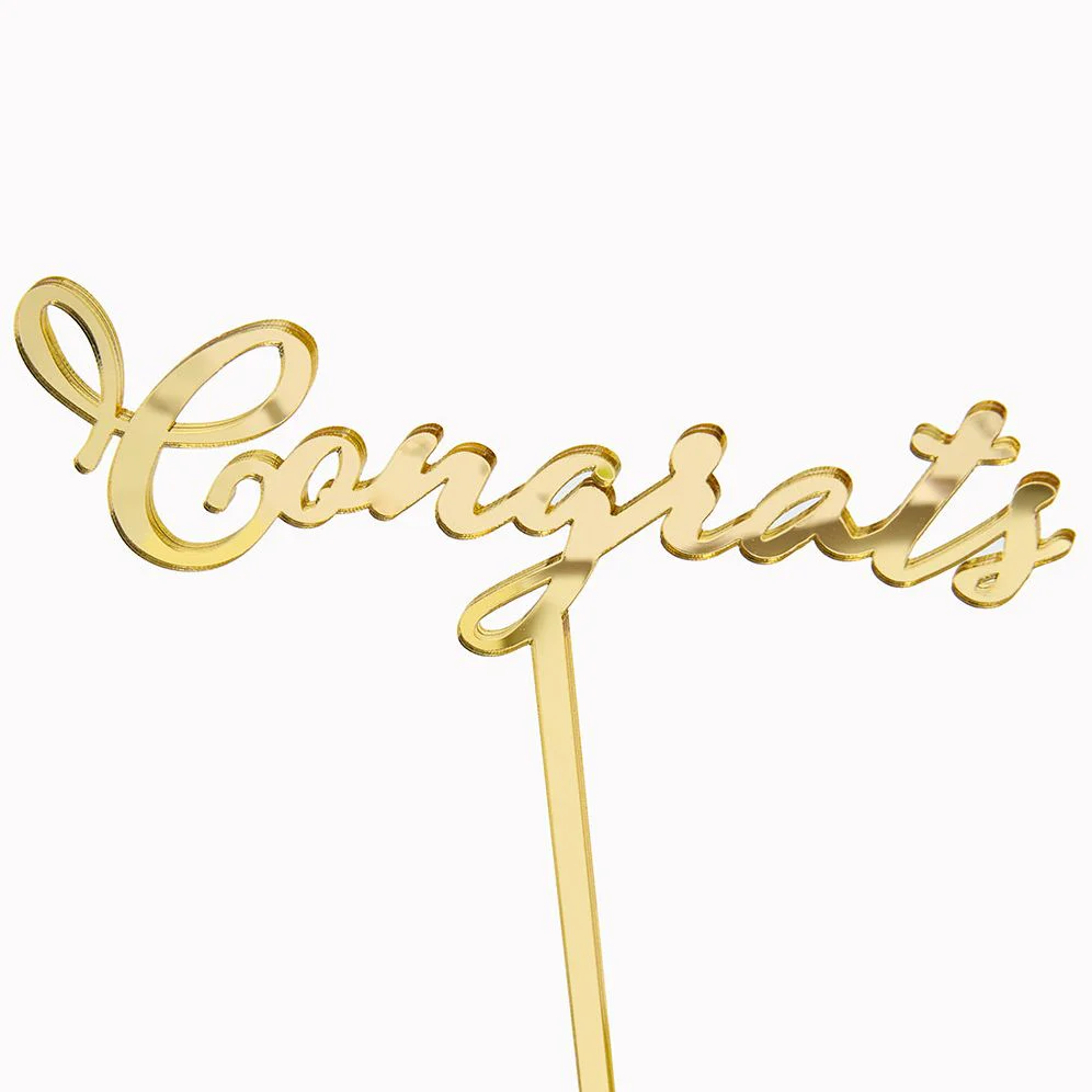 Congrats Gold Mirror Cake Topper - Image 2