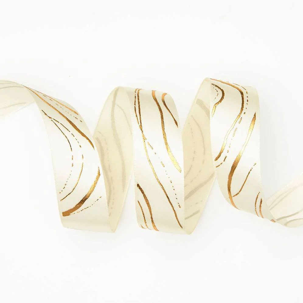 Cream/Gold Marble Ribbon 1" 10 YD - Image 2
