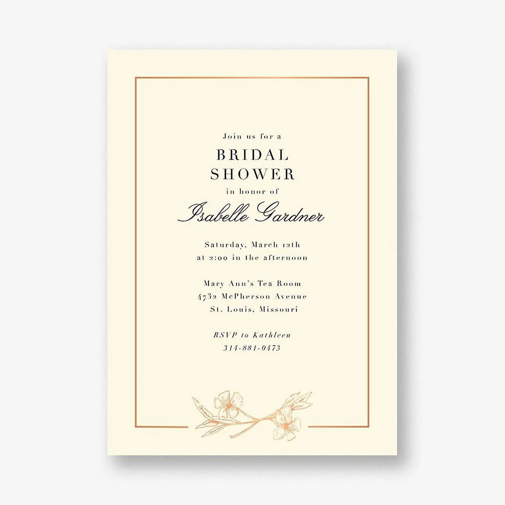 Cypress Flower Frame Foil Bridal Shower Invitation
