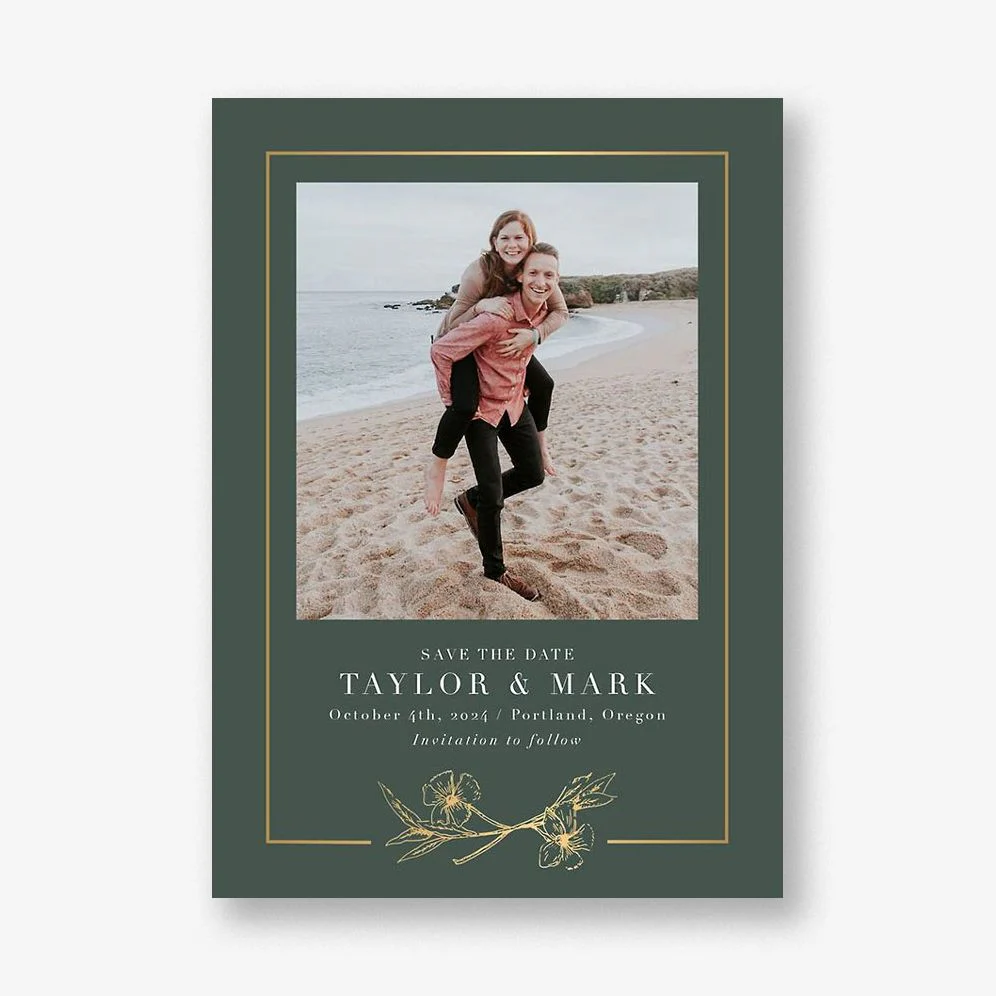 Cypress Flower Frame Foil Save The Date Card