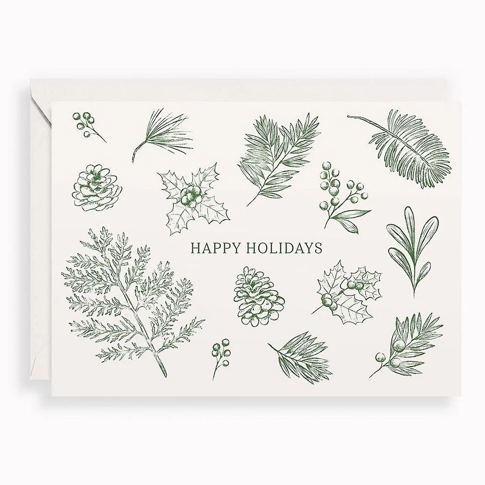 Delicate Greenery Holiday Lettepress Card