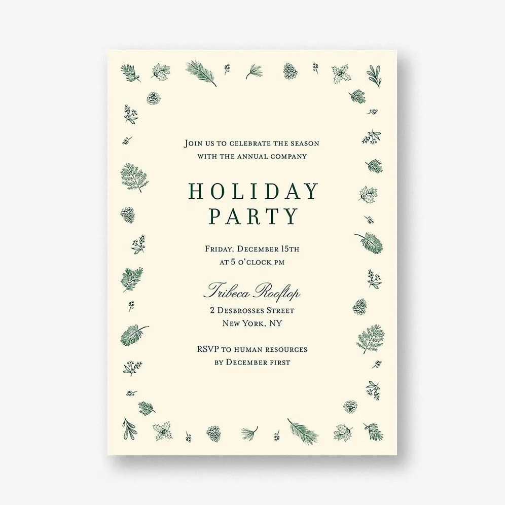 Delicate Greenery Holiday Party Invitation