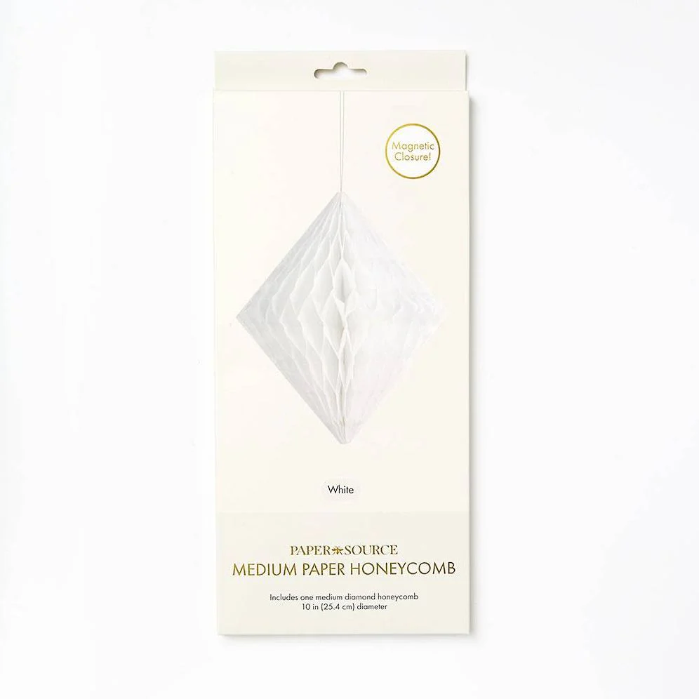 Diamond Paper Honeycomb Ball,White,Medium, 10inches