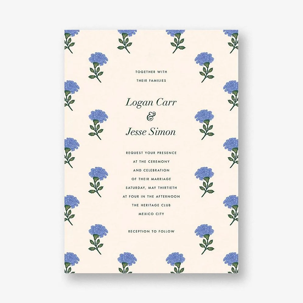 Dianthus Floral Blue Wedding Invitation