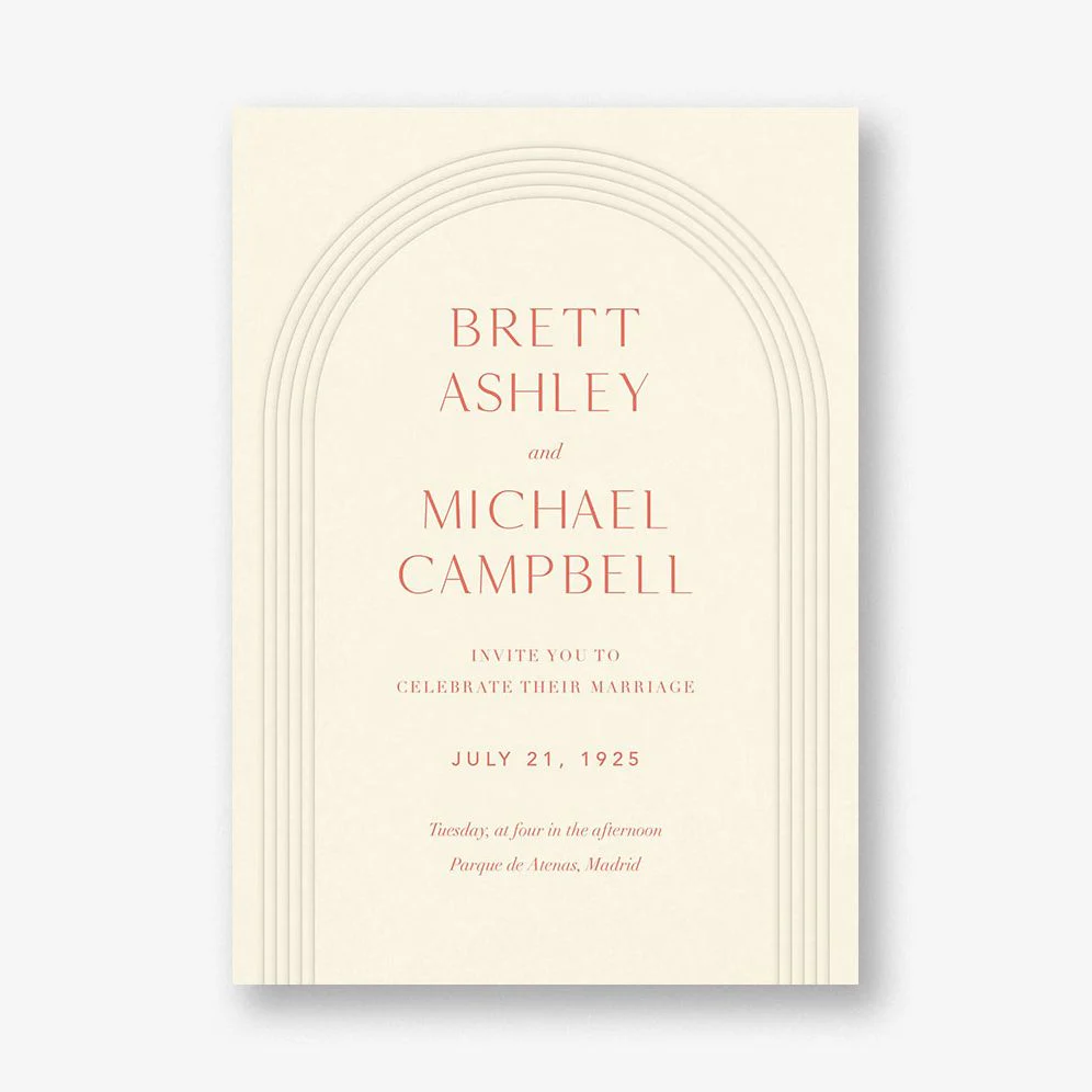 Embossed Arc on Cream Wedding Invitation