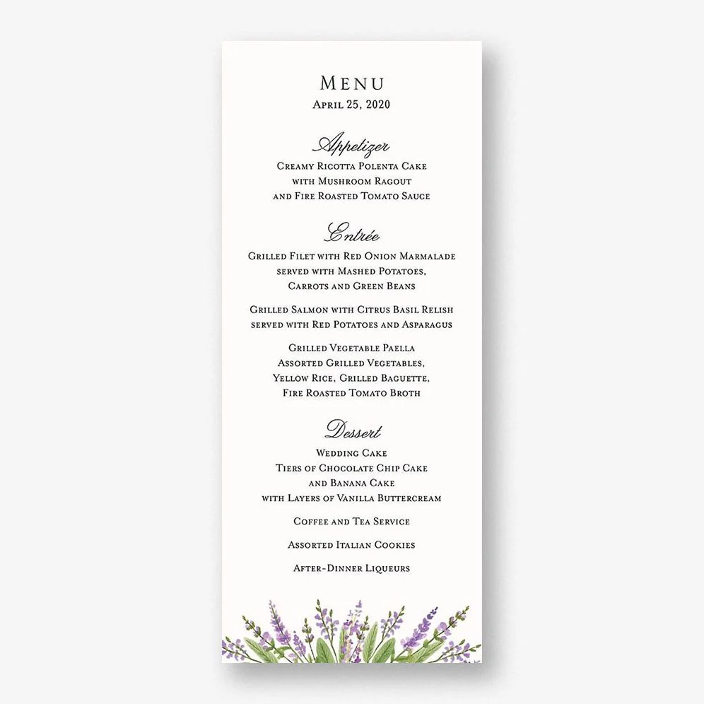 English Lavender Menu