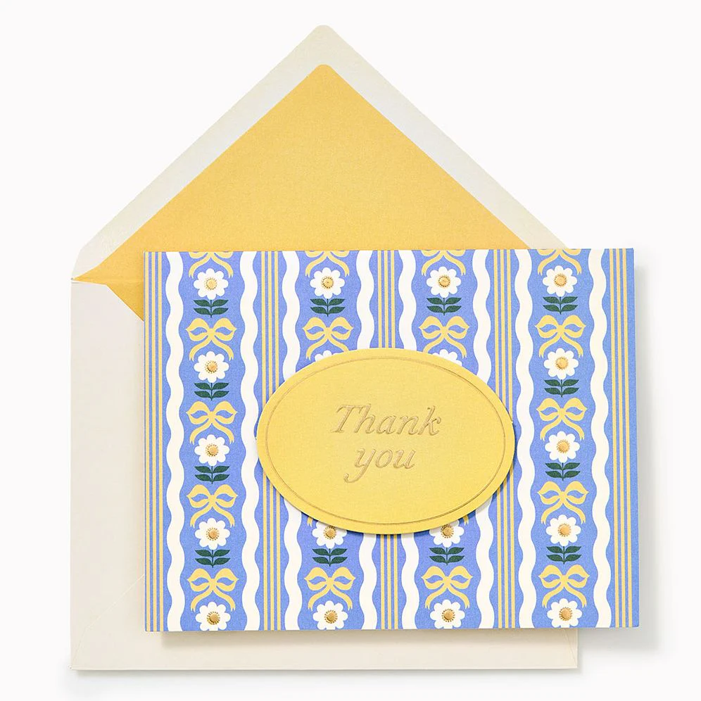 Floral Bow Embellished Thank You Card