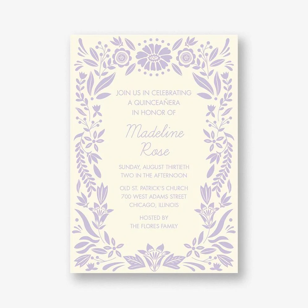 Floral Frame Quinceañera Invitation