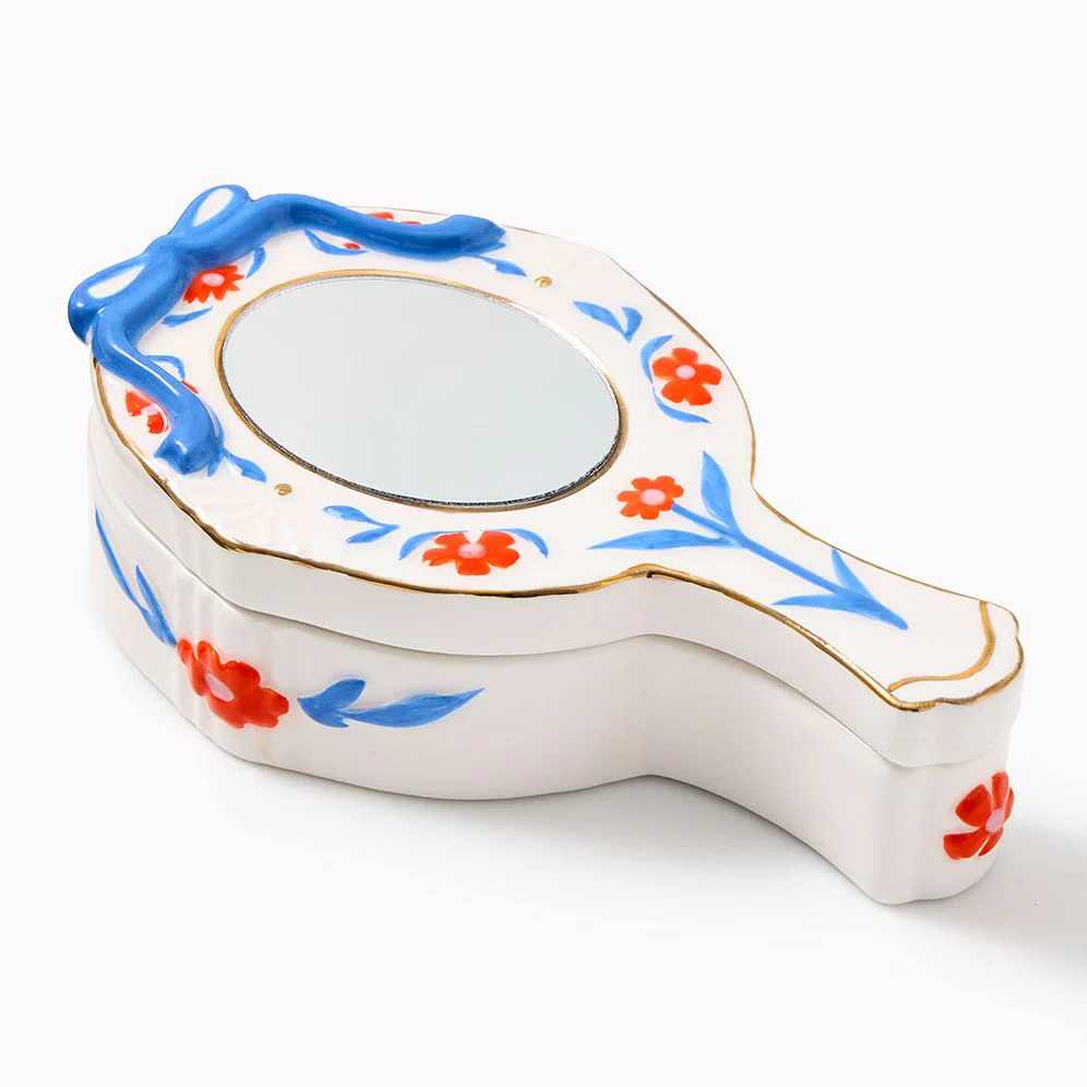 Floral Mirror Lidded Trinket Dish