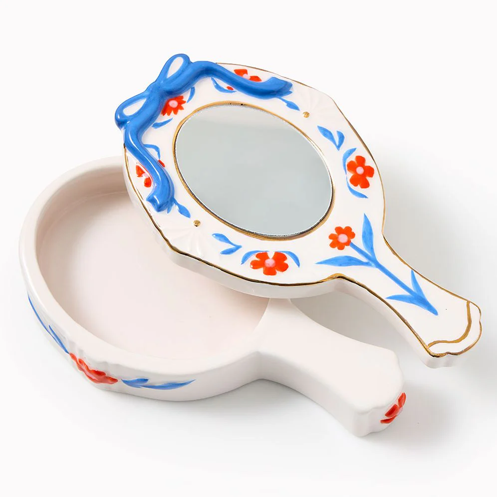 Floral Mirror Lidded Trinket Dish - Image 3