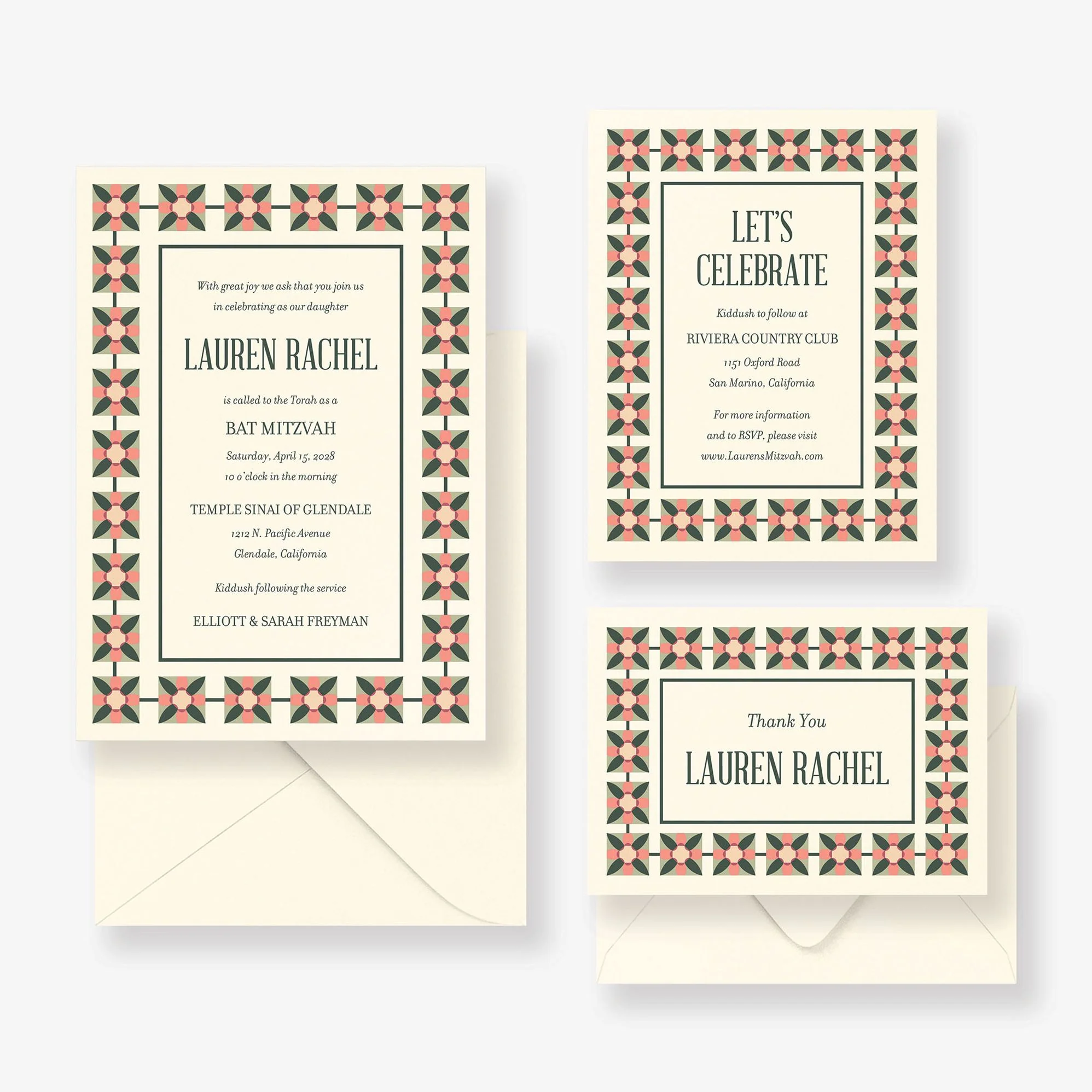 Floral Tile Bat Mitzvah Invitation - Image 5
