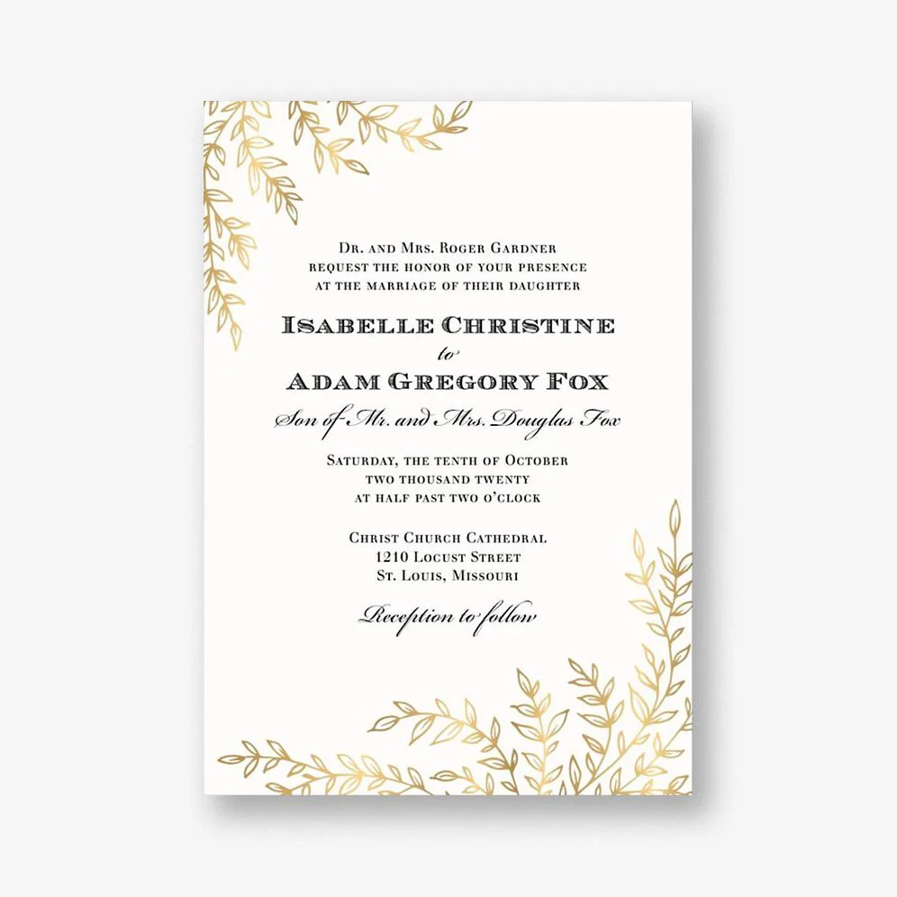 Foil Leaves Wedding Invitation