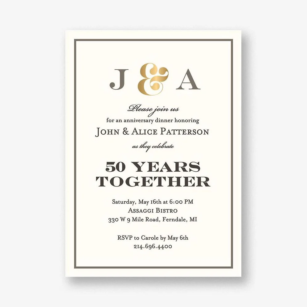 Foil Stamped Ampersand Initials Party Invitation
