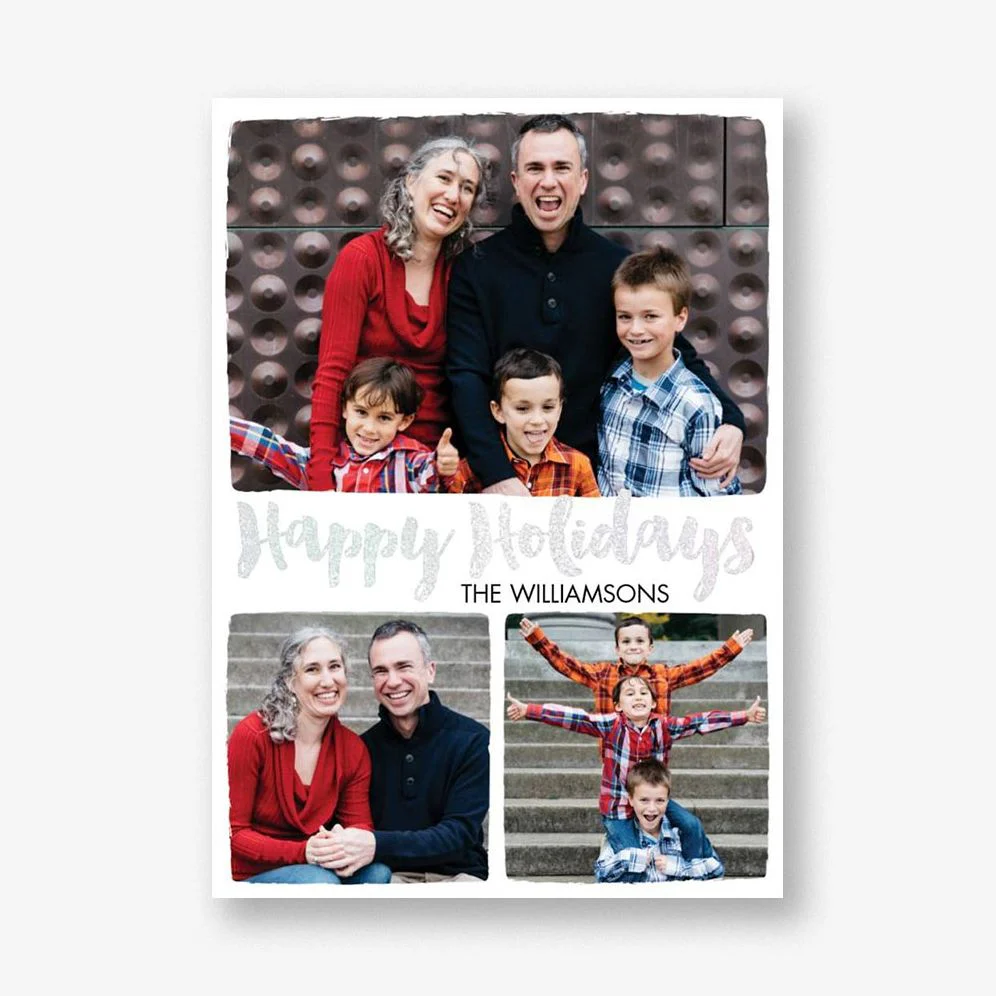 Foil Stamped Brush Frame Happy Holidays Multi-Photo Card