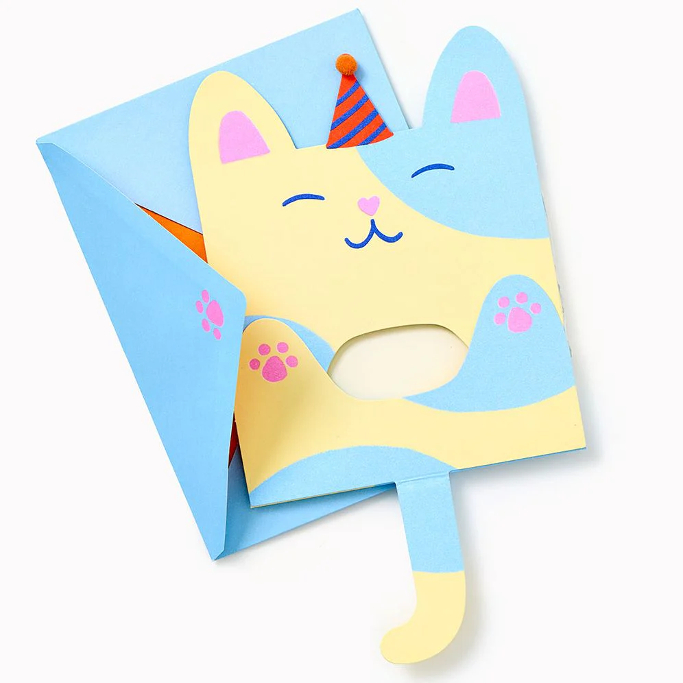 Folding Cat With Party Hat Embellished Birthday Card - Image 3