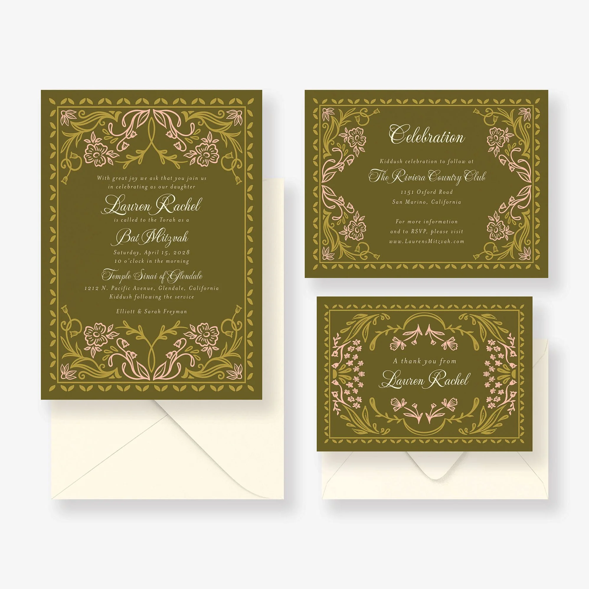 Folk Floral Bat Mitzvah Invitation - Image 5