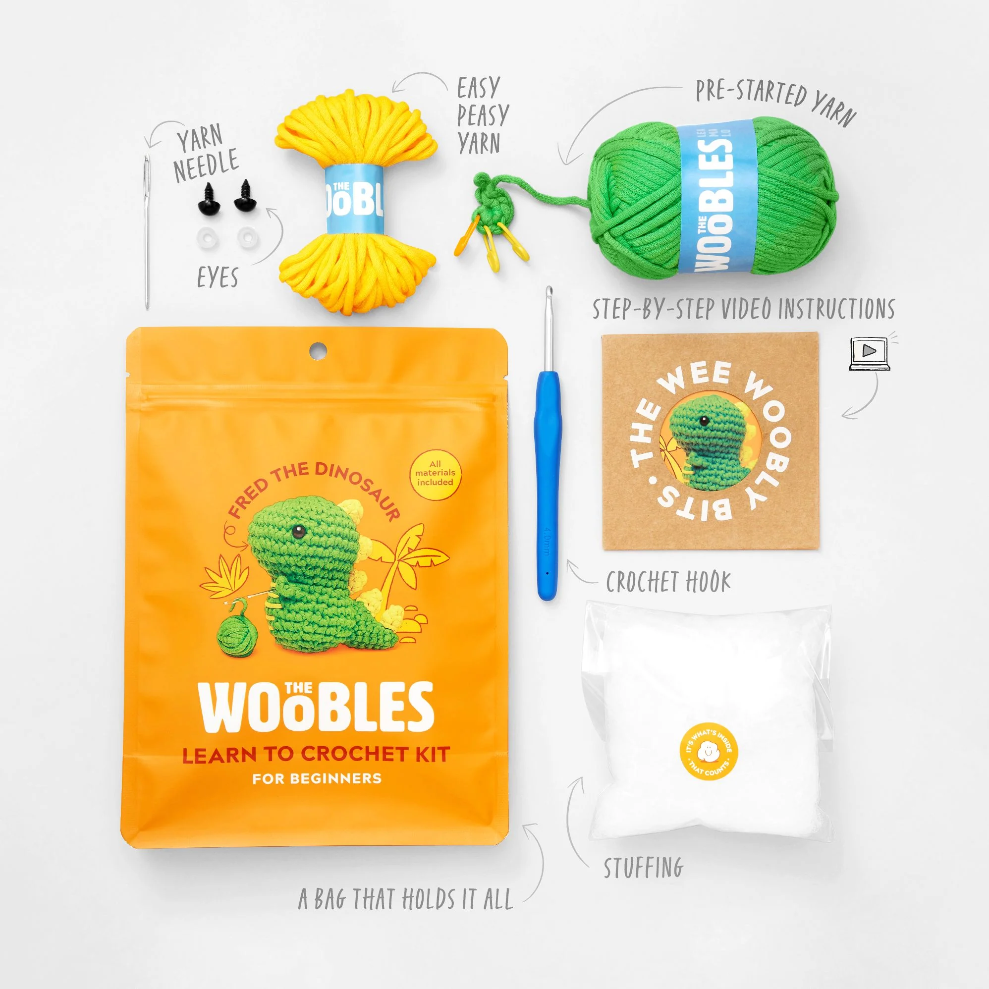 Fred the Dinosaur, The Woobles Beginner Crochet Kit - Image 6