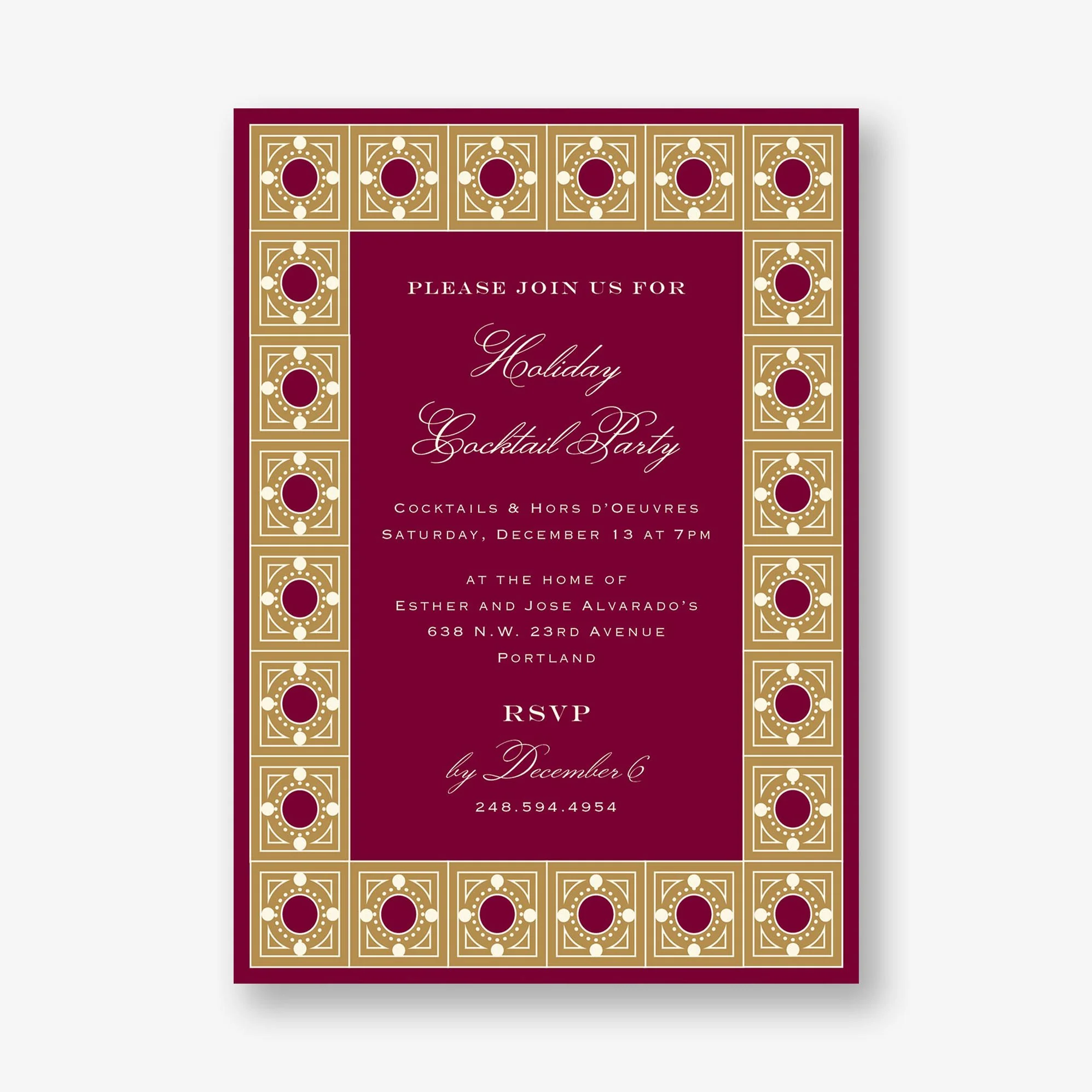 Garnet Tile Frame Holiday Party Invitation