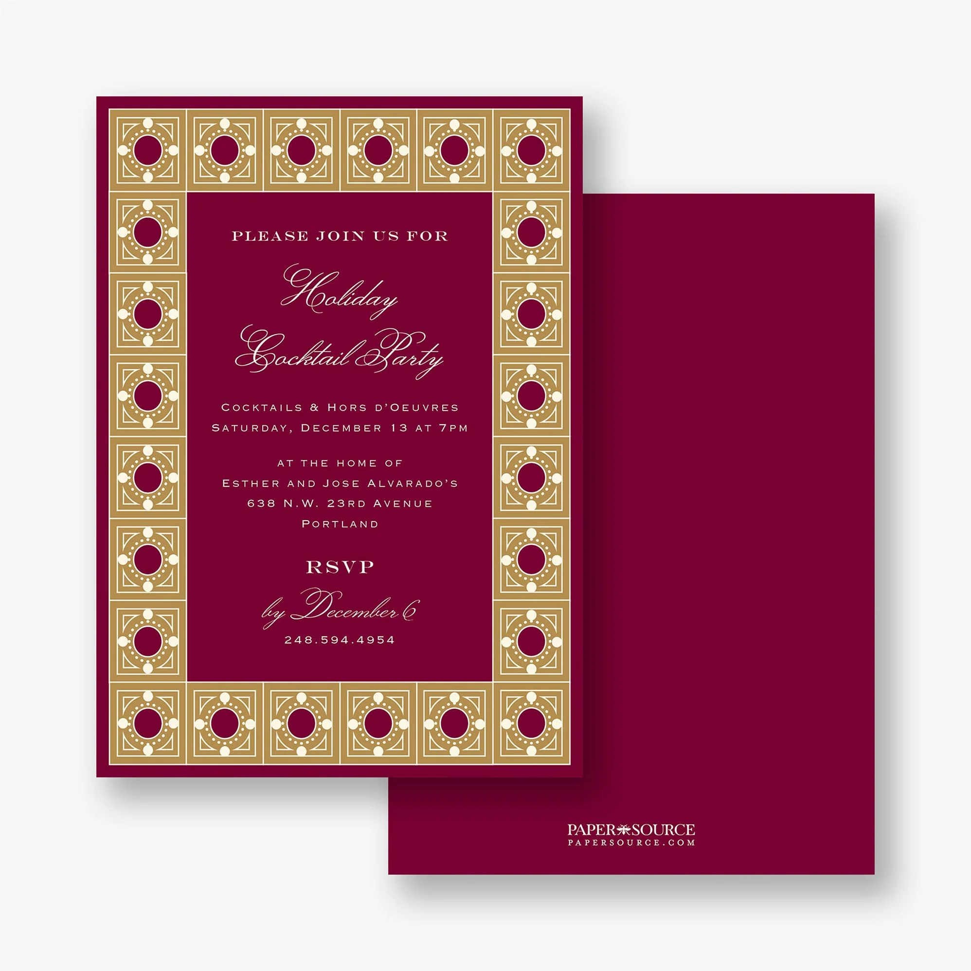 Garnet Tile Frame Holiday Party Invitation - Image 2
