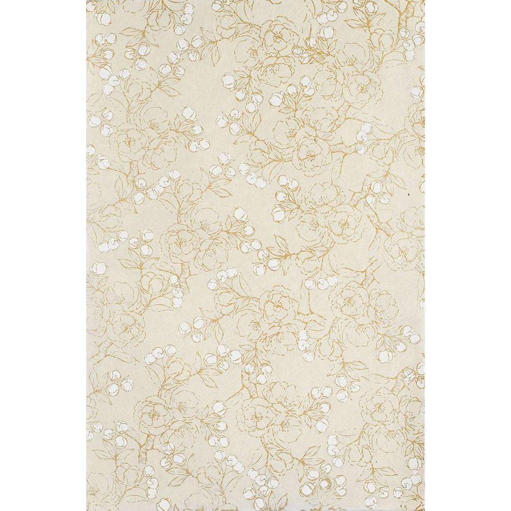 Gold And White Sketch Floral on Cream Handmade Paper - Image 2