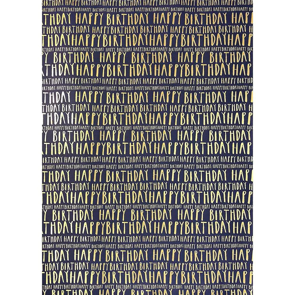 Gold Foil Happy Birthday Navy Flat Wrap - Image 2