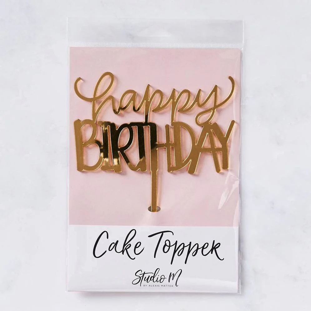 Gold Happy Birthday Cake Topper